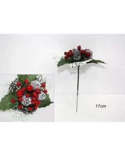 Spillone Natalizio Con Fogli E Bacche E Pigne Innevate 17 Cm