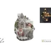 Tronco Con Casetta Con Babbo Natale E Pupazzo Con Luci 45X29X38 Cm